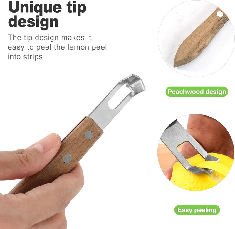 CeroDimo Channel Knife Lemon Peeler - Citrus Zester Tool with Wooden Handle, Stainless Steel Lemon Twist and Orange Peeler, Perfect Bar and Cocktail Garnish Tool - Image 3